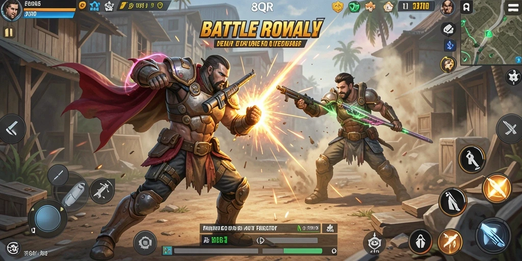 Tangkapan layar utama dari gameplay Battle Royale yang mendebarkan.