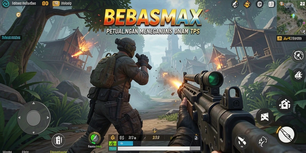 Screenshot gameplay BEBASMAX menampilkan aksi tembak-menembak yang intens.