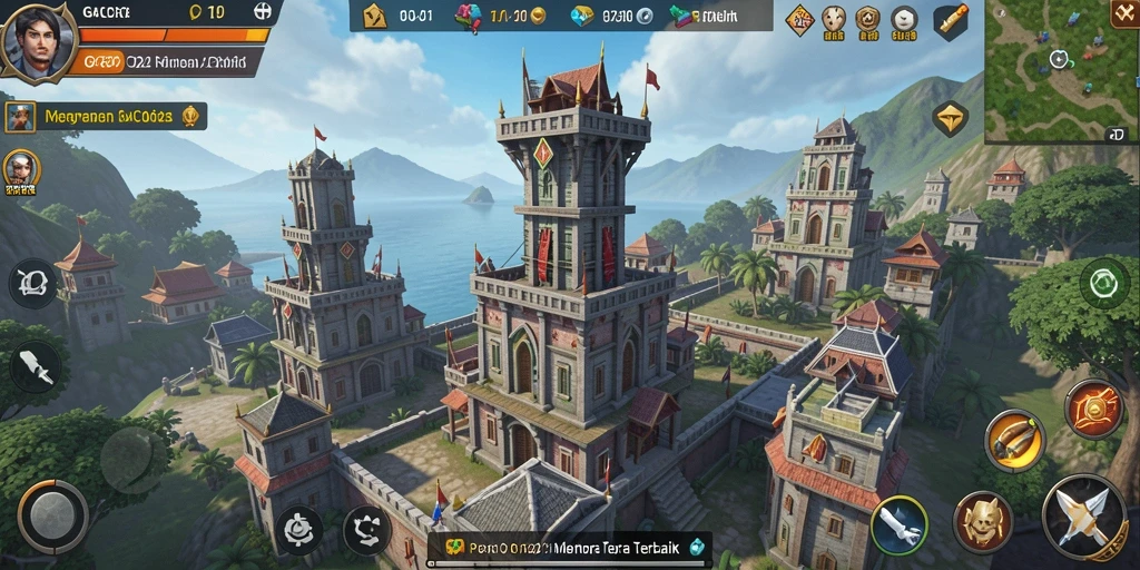 Tampilan gameplay GACOR22 dengan menara dan musuh yang dinamis.