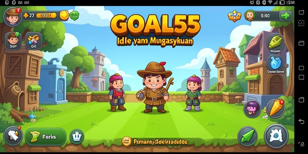 Tampilan gameplay <strong>GOAL55</strong> menunjukkan kemajuan karakter secara otomatis.