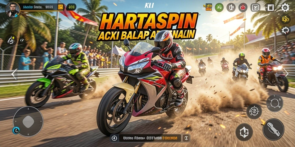 Tampilan gameplay HARTASPIN yang menegangkan di lintasan balap.