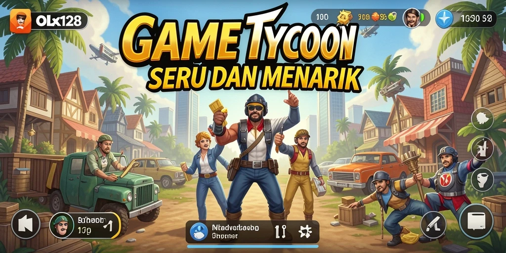 Tampilan gameplay OLX128 yang menunjukkan manajemen bisnis Tycoon.